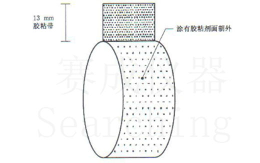 濟(jì)南賽成VOC-01環(huán)形初粘儀測(cè)試時(shí)，將膠帶式樣彎轉(zhuǎn)成如圖這樣的環(huán)形試樣，有膠面朝外